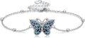 wholesale 925 Sterling Silver Blue Abalone Shell Butterfly Adjustable Chain Bracelet-0-0