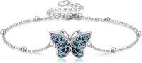 wholesale 925 Sterling Silver Blue Abalone Shell Butterfly Adjustable Chain Bracelet-Butterfly