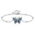 wholesale 925 Sterling Silver Blue Abalone Shell Butterfly Adjustable Chain Bracelet-0-0