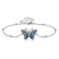 wholesale 925 Sterling Silver Blue Abalone Shell Butterfly Adjustable Chain Bracelet-Butterfly