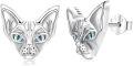 wholesale 925 Sterling Silver Sphynx Cat Stud Earrings with Gemstone Accents-0-0