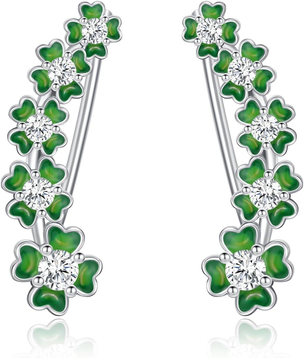 925 Sterling Silver Green Clovers Studs Earrings with Cubic Zirconia for Women St Patrick's Day -0-0