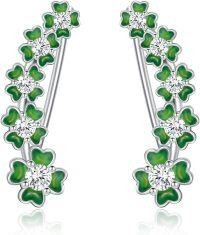 wholesale 925 Sterling Silver Green Clovers Studs Earrings with Cubic Zirconia for Women St Patrick's Day -C