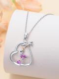 wholesale 925 Sterling Silver Flamingo Palm Tree Heart Shape Pendant Necklace for Women Girls Gifts-0-1