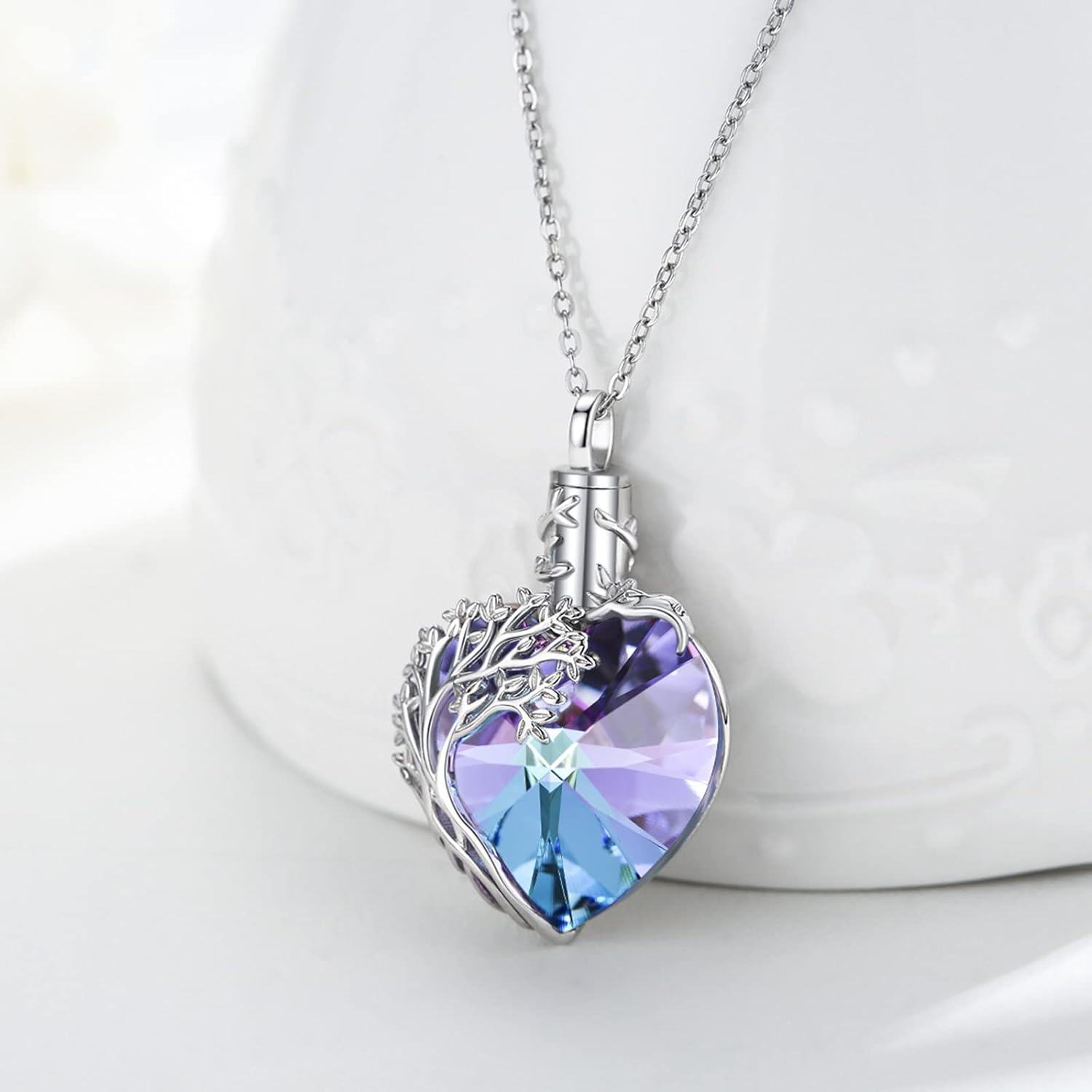 Sterling Silver Crystal Tree of Life Urn Necklace for Ashes w Funnel-0-2