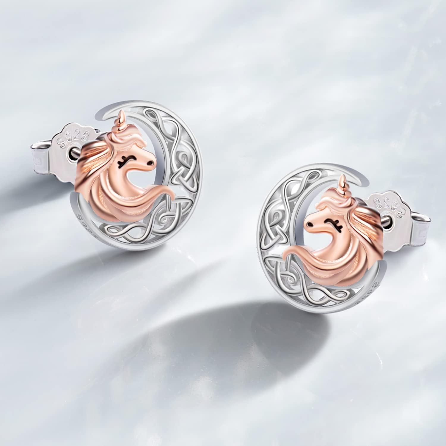 wholesale 925 Sterling Silver Unicorn Moon Stud Earrings-0-1
