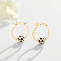 wholesale 925 Sterling Silver Soccer Ball Hoop Earrings for Women and Girls - Gold Tone Black & White Football Design-0-1