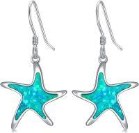 wholesale 925 Sterling Silver Starfish Blue Opal Dangle Drop Earring Beach  for Women Girls-Starfish
