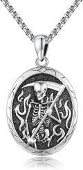 wholesale 925 Sterling Silver Gothic Death Grim Reaper Skull Pendant Necklace for Men Women Halloween s-0-0