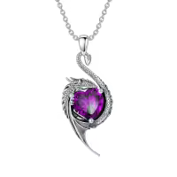 wholesale 925 Sterling Silver Birthstone Dragon Heart Pendant Necklace-February