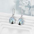 wholesale 925 Sterling Silver Moonstone Black Cat Filigree Dangle Leverback Teardrop Earrings for Women - Cute Animal Gifts for Cat Lovers-0-2