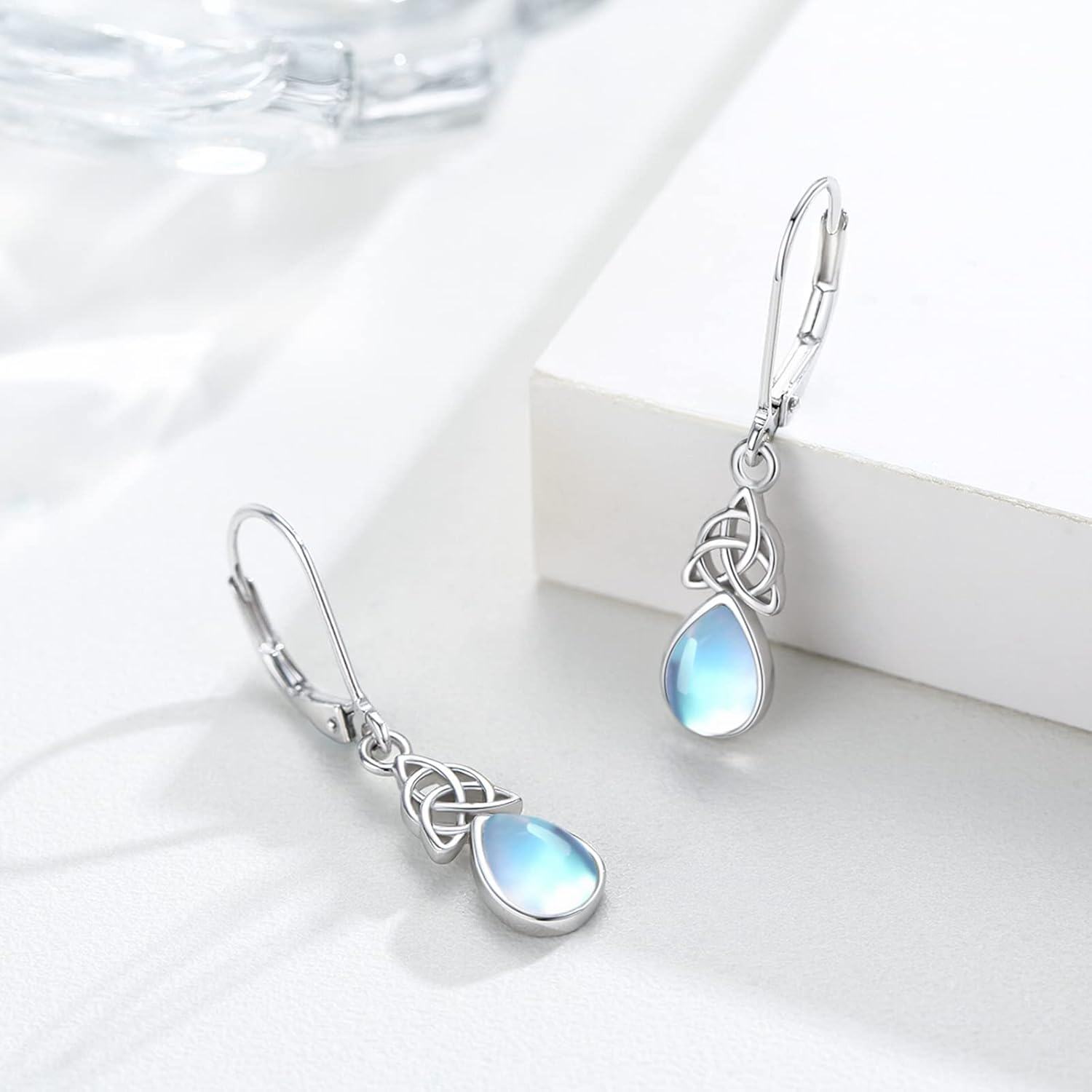 925 Sterling Silver Teardrop Moonstone & Turquoise CZ Drop Earrings for Women-0-2