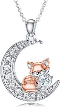 wholesale Metal Stone Fox Moon Pendant Necklace Birthstone Gift for Women-April