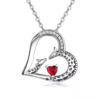 wholesale 925 Sterling Silver Giraffe Birthstone Heart Pendant Necklace-01-Jan-Lab Created Garnet
