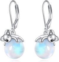 wholesale 925 Sterling Silver Rainbow Moonstone Koala Bear Drop Earrings for Women Girls  4cm Long-Koala