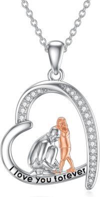 wholesale 925 Sterling Silver I love you forever Heart Pendant Necklace with CZ Stones and Gold Plated Accents for Women Gifts-Father Daughter-Heart