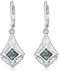 wholesale 925 Sterling Silver Green Moss Agate Triangular Filigree Dangle Leverback Earrings Bohemian Style Jewellery Gift for Women-0-0