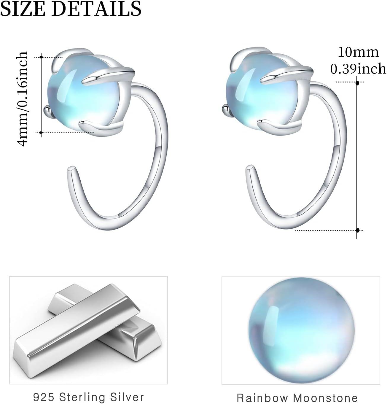 wholesale 925 Sterling Silver Blue Moonstone Cat Ear Cuff Wrap Studs for Women-0-3