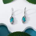 wholesale 925 Sterling Silver Natural Green Turquoise Marquise Leaf Leverback Drop Earrings-0-2