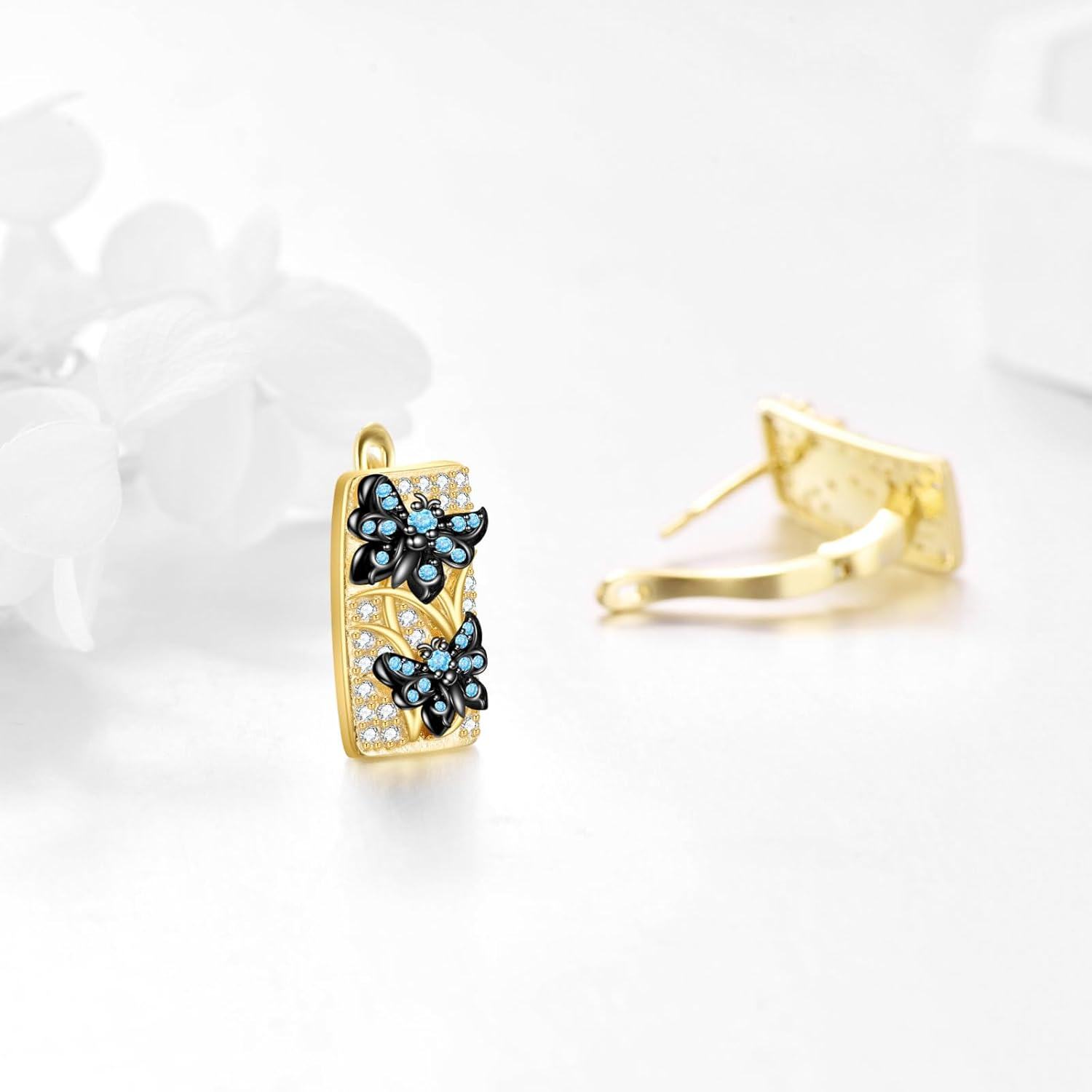 Sterling Silver Gold Plated Butterfly Hoop Earrings Jewelry Gifts-0-4