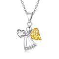 wholesale 925 Sterling Silver Red Heart & Gold Wings Guardian Angel Pendant Necklace for Women's Birthdays Gifts-0-18