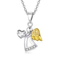 wholesale 925 Sterling Silver Red Heart & Gold Wings Guardian Angel Pendant Necklace for Women's Birthdays Gifts-White