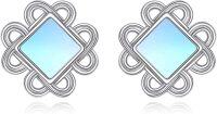 wholesale 925 Sterling Silver Square Blue Stone Celtic Knot Stud Earrings Irish s for Women-moonstone Stud