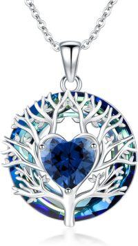 wholesale TOUPOP Tree Of Life Necklace For Women 925 Sterling Silver Heart Tree Of Life Pendant With Sapphire Jewelry Gift For Women Wife Sister Her Mom Daughter Christmas Gift Birthday Gift Mothers Day Gift -undefined