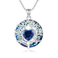 TOUPOP Sterling Silver Sapphire Tree Of Life Heart Pendant Necklace-undefined