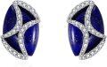 wholesale 925 Sterling Silver Genuine Blue Lapis Lazuli Cross Design Stud Earrings with Cubic Zirconia Accents-0-0