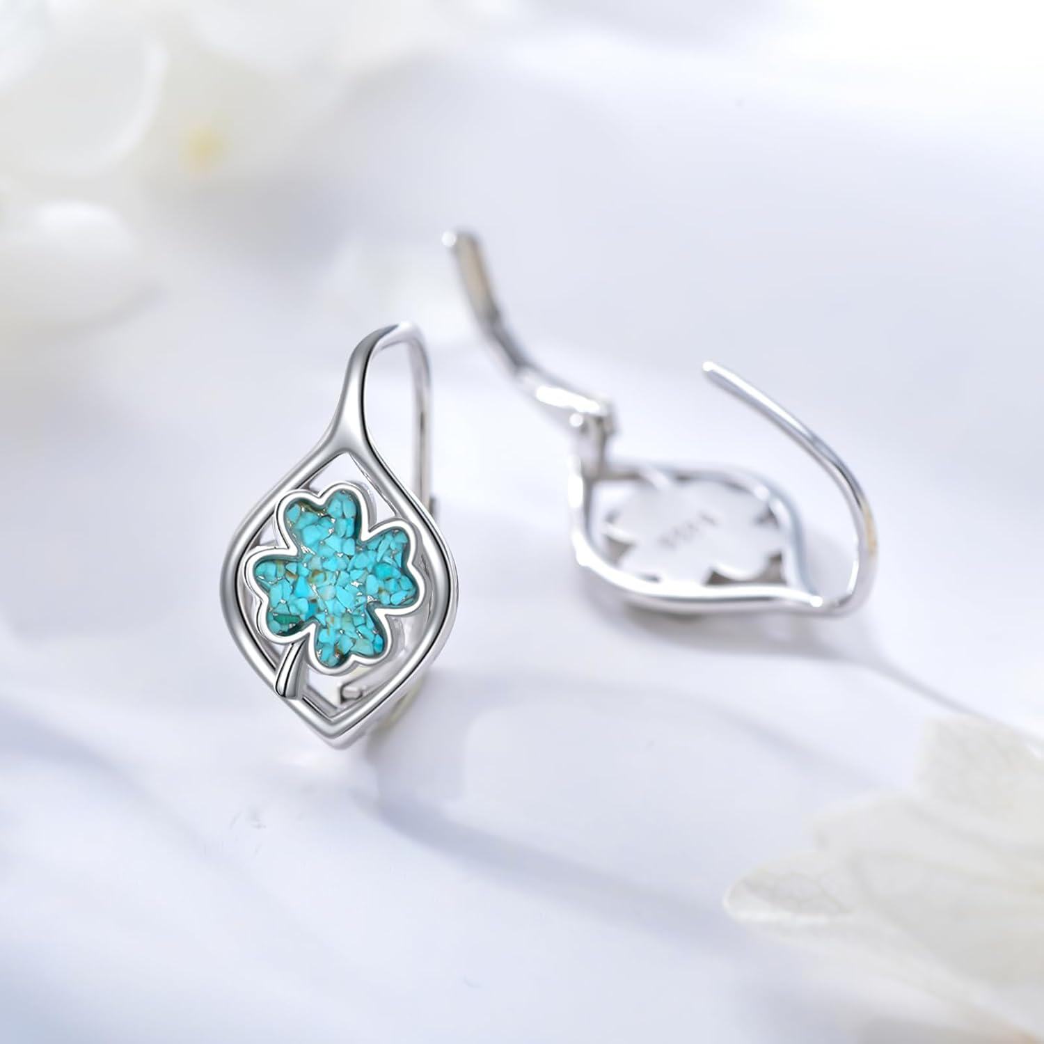 Sterling Silver Turquoise St Patrick s Day Dangle Earrings-0-3