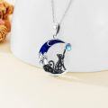 wholesale 925 Sterling Silver Moon & Black Cat Necklace with Blue Stone and Crystal Pendant-0-3