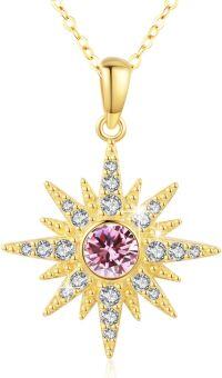 wholesale Sterling Silver Gold Plated Opal Moonstone Birthstone Starburst Necklace for Women-October Stone