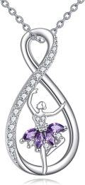 wholesale 925 Sterling Silver Infinity Ballerina Pendant Necklace with Purple Stones and CZs for Women Girls Gifts-0-0