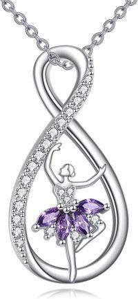 wholesale 925 Sterling Silver Infinity Ballerina Pendant Necklace with Purple Stones and CZs for Women Girls Gifts-Dance Necklace