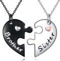 wholesale 925 Sterling Silver Puzzle Heart Necklaces Set for Brother Sister Gift-0-0