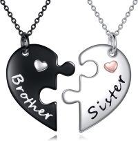 wholesale 925 Sterling Silver Puzzle Heart Necklaces Set for Brother Sister Gift-brother sister set necklace