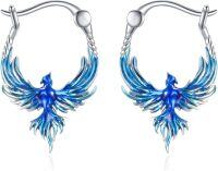 wholesale 925 Sterling Silver Blue Enamel Phoenix Hoop Earrings for Women Gift Jewelry-Z-Blue Phoenix