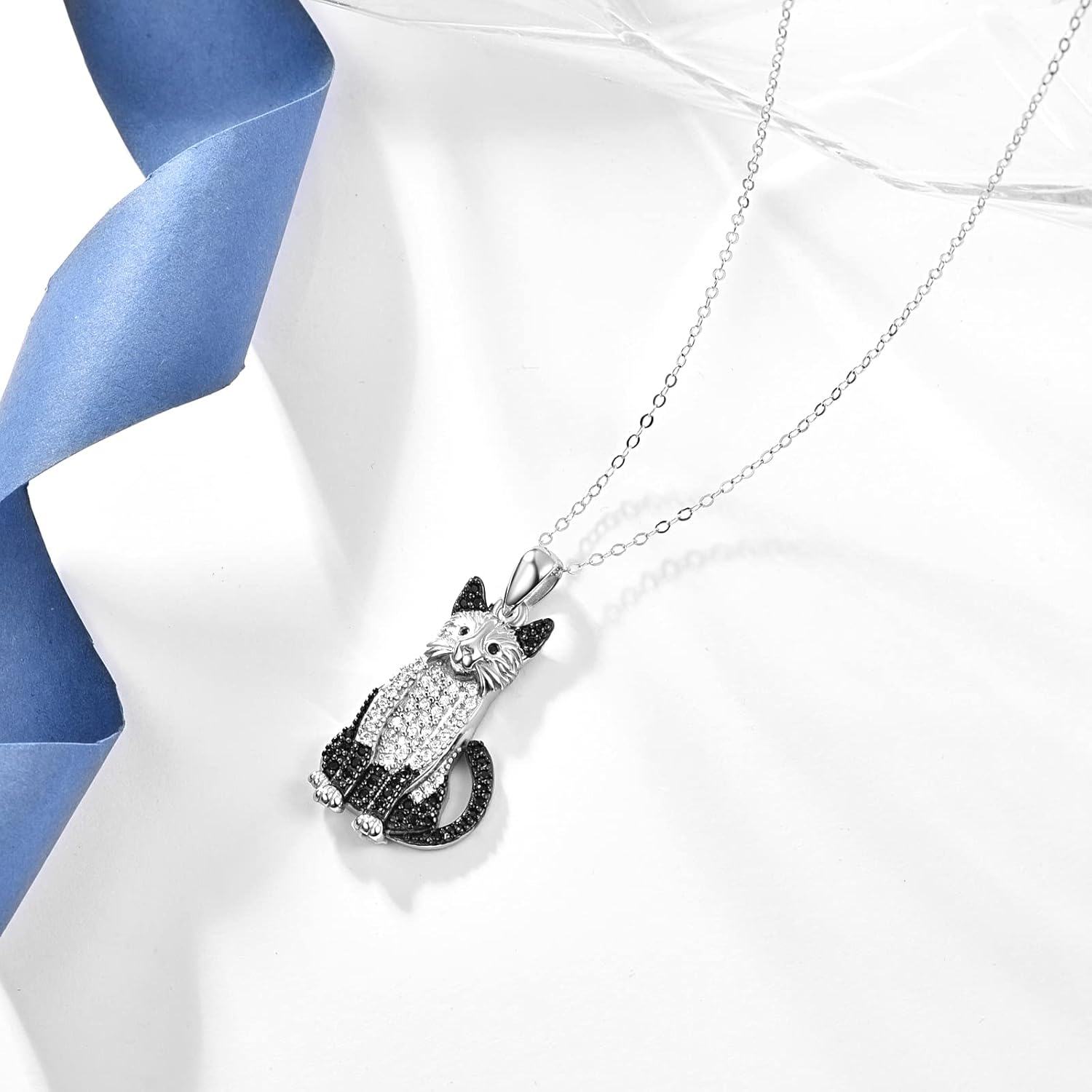 Sterling Silver Cat Pendant Necklace for Women-0-5
