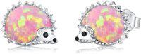 wholesale 925 Sterling Silver Pink Opal Hedgehog Stud Earrings for Women Girls Gifts 3mm Small Minimalist Jewelry Hypoallergenic Safe Nickel Free-Pink