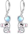 wholesale 925 Sterling Silver Heart-Shaped Moonstone Koala Drop Earrings-0-0