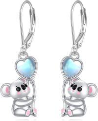 wholesale 925 Sterling Silver Heart-Shaped Moonstone Koala Drop Earrings-Koala