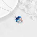 wholesale 925 Sterling Silver Blue Crystal Heart Pendant with Otters and Star Charm Necklace for Women Girls Gifts-0-1
