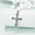 wholesale 925 Sterling Silver Blue Opal Inlay Celtic Knot Cross Pendant Necklace Religious s for Women and Men-0-2