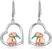 wholesale 925 Sterling Silver Love Animals Heart Shape Green Stone Pendant Necklace  for Women Girls-Capybara Earrings