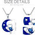 wholesale 925 Sterling Silver Crescent Moon & Heart Cat Pendant Necklace Blue Crystal Stone s for Women-0-1
