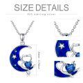 wholesale 925 Sterling Silver Crescent Moon & Heart Cat Pendant Necklace Blue Crystal Stone s for Women-0-1