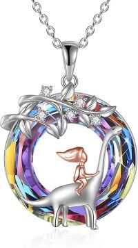 wholesale 925 Sterling Silver Swarovski Crystal Dinosaur Pendant Necklaces for Mom & Daughter Gifts-B-Crystal
