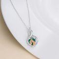 wholesale 925 Sterling Silver Heart-Shaped Angel and Child Pendant Necklace with Green Stone-0-2