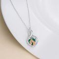 wholesale 925 Sterling Silver Heart-Shaped Angel and Child Pendant Necklace with Green Stone-0-2
